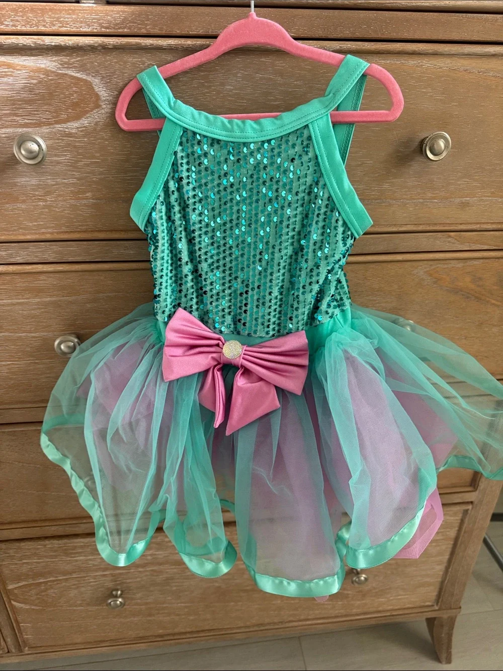 Green and Pink Sequin Tutu Dance Costume for Kids